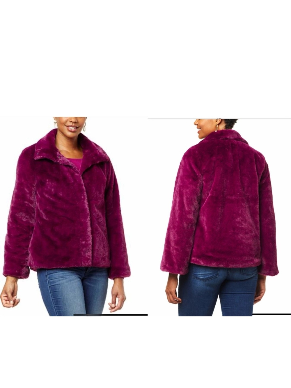 Colleen Lopez Cherry Red Faux Fur Jacket Size S